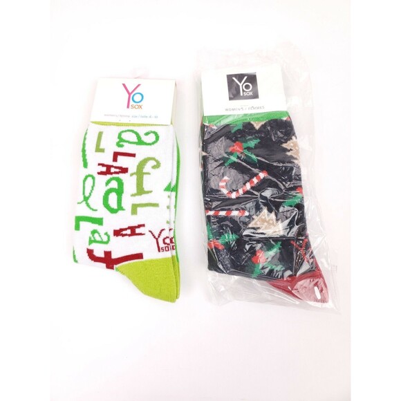 2 Pack Yo Sox Graphic Print Womens Crew Socks Christmas Design Size 6-10 - Picture 1 of 6